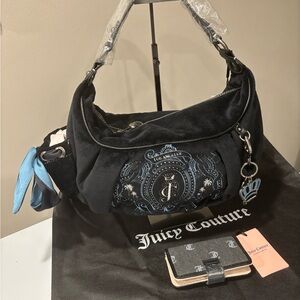 Juicy Couture, Limited Edition UK Blue & Black Velour Hobo and Wallet NWT